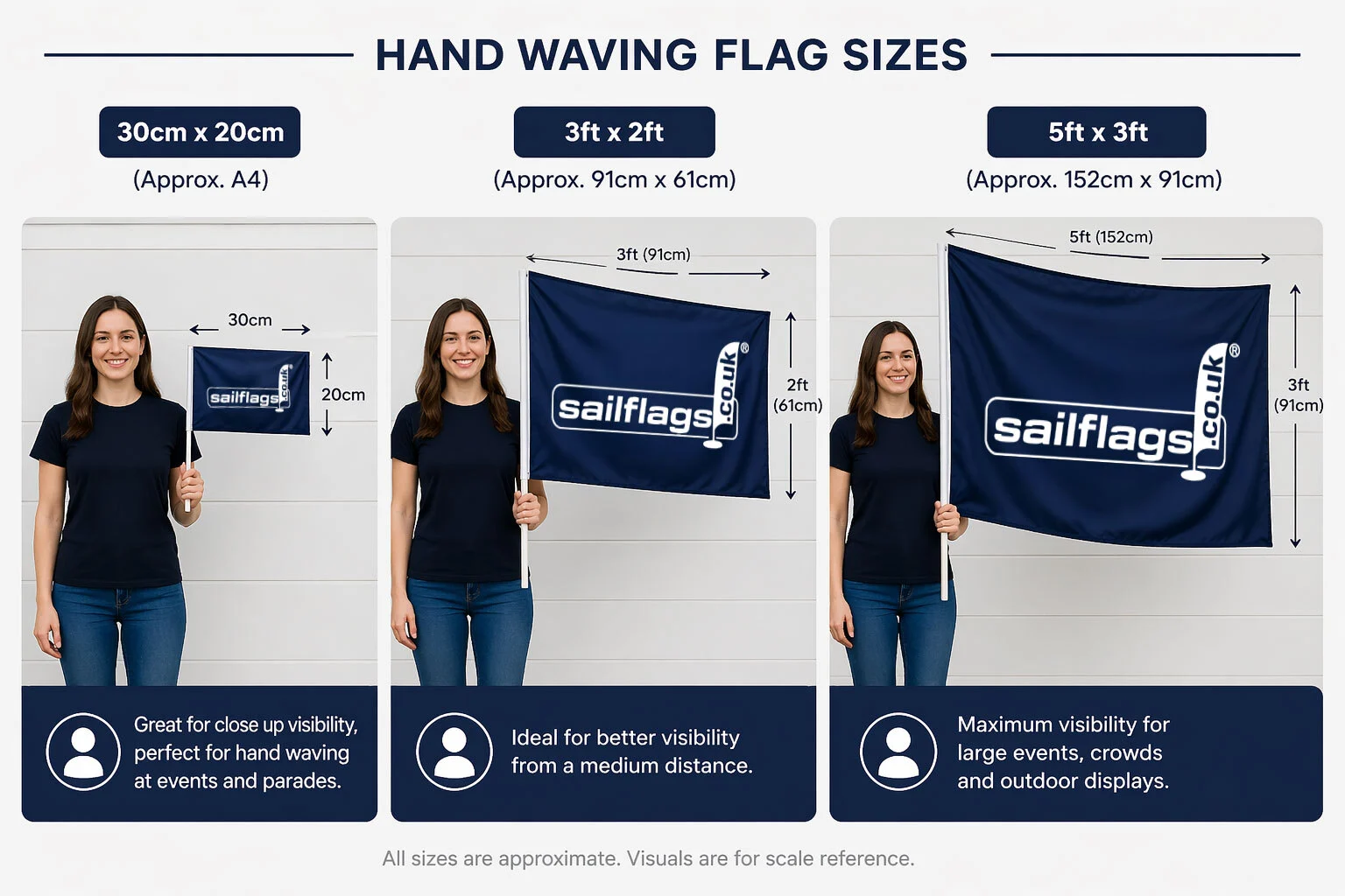 hand waving flag sizes=