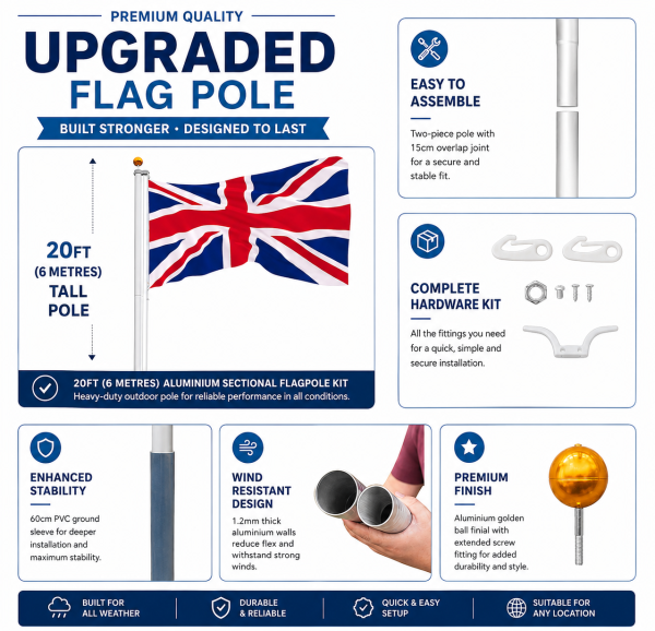 Pole 1 20ft Aluminium Sectional Flag Pole