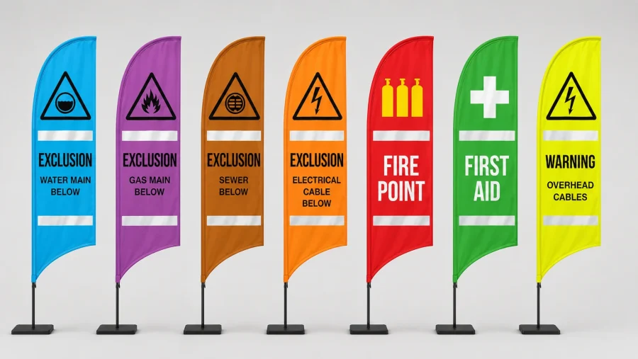 range of hi vis construction site safety flags 1